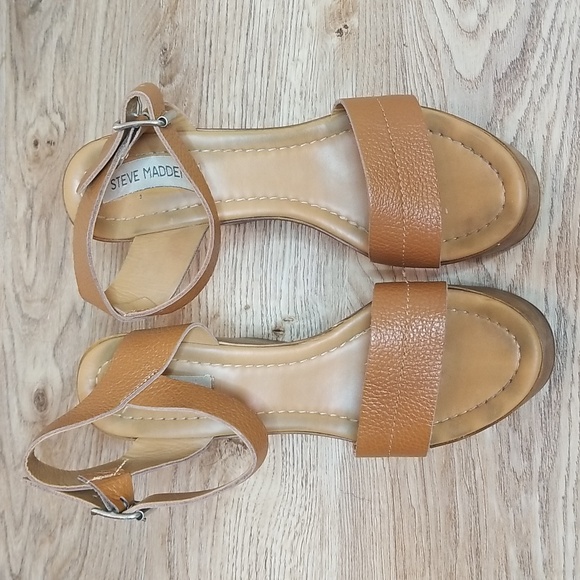 Steve Madden Womens Belma Open Toe Brown Platform Leather Wedge Heels Size 9 - Picture 3 of 15